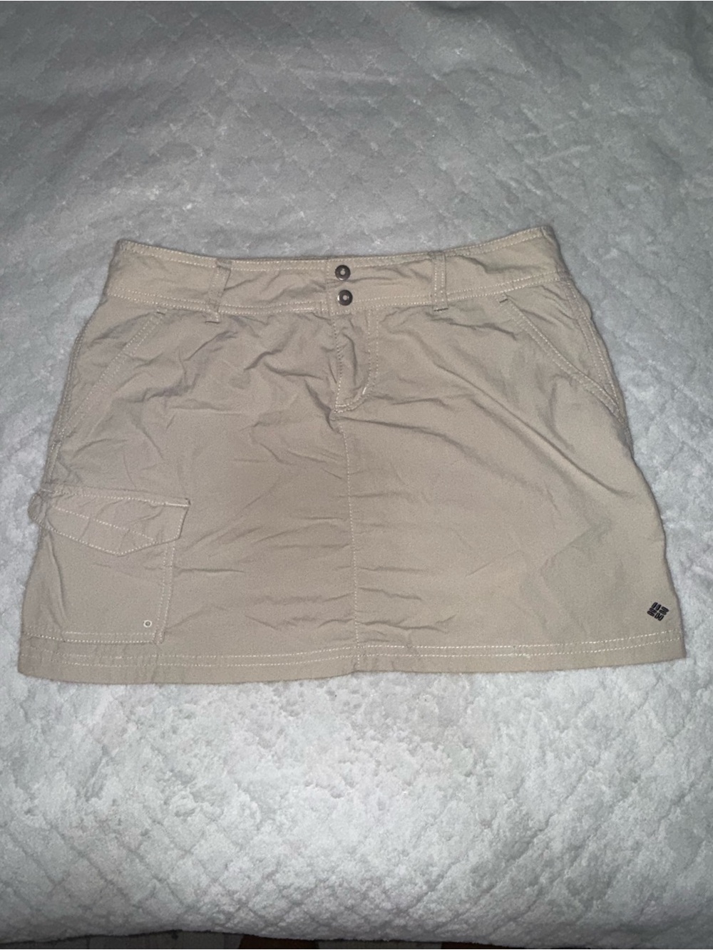 Casual Beige Mini Skirt with Utility Pocket